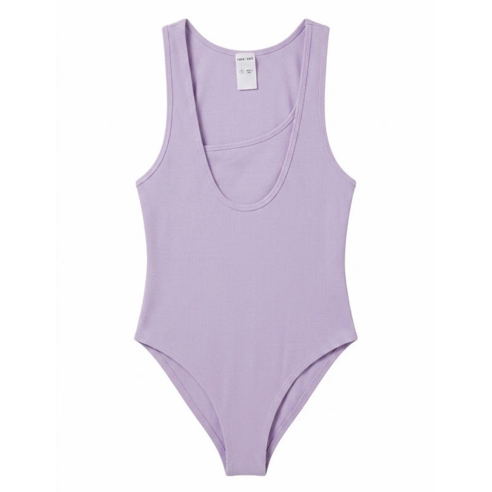 NWT! Rare/Self Lavender Ribbed Asymmetrical Double Scoop Neck Bodysuit Sz 3